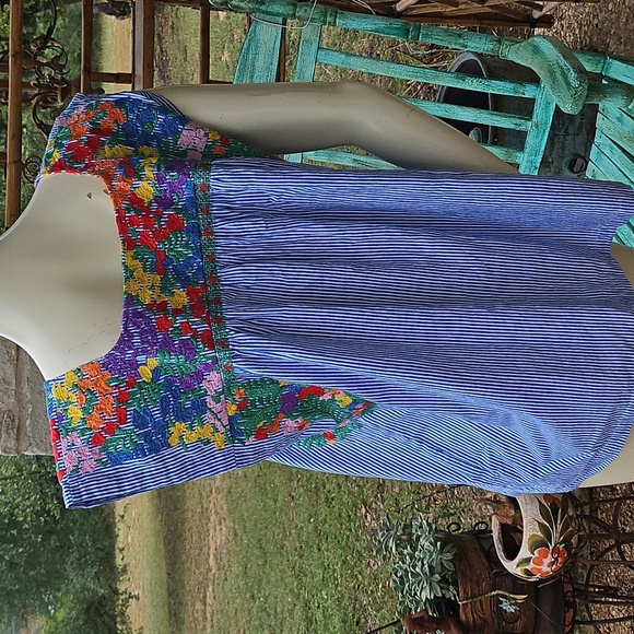 J Marie Ana Maria Cotton Embroidered Stripe Peasant Tunic Blouse Lge - Picture 8 of 11